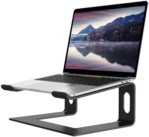 Ergonomic Laptop Stand, Aluminum Desk Riser, 10-15.6", Black