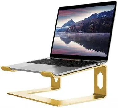 Ergonomic Laptop Stand, Aluminum Desk Riser, 10-15.6", Gold