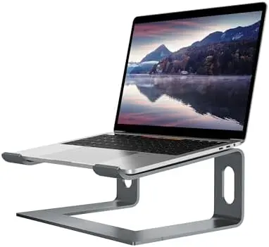 Ergonomic Laptop Stand, Aluminum Desk Riser, 10-15.6", Grey
