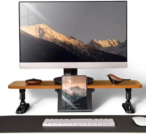 Ergonomic Wooden Monitor Stand Riser with Height Adjustable Button