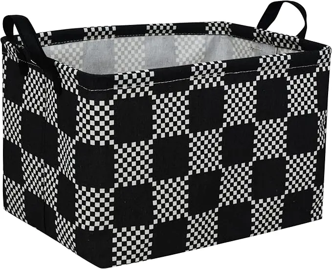 Essme Rectangular Boys Basket,Kids Storage Basket with Handles for Room Decor,Car Storage Bin（Black grid）