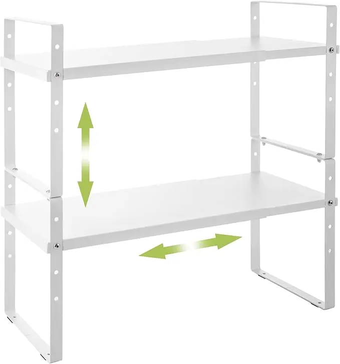 Expandable Cabinet Shelf Organizer Rack, Stackable Kitchen Counter Storage Shelves Stand, Adjustable Height Pantry Shelf Spice Rack