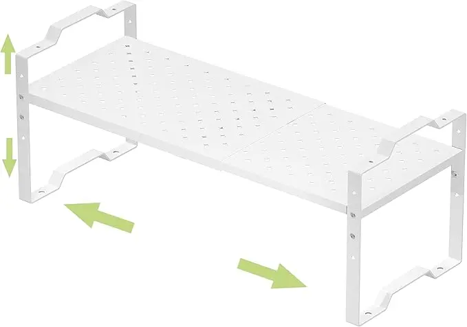 Expandable Shelf for Cabinet Organizer Adjustable Stackable Spice Rack at Kitchen and Bathroom More, (1 Pack/White, Medium)