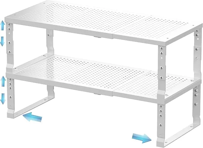 Expandable Spice Rack & Kitchen Cabinet Organizer - Stackable, Adjustable Shelves for Cabinets, Countertops, Cupboards & Pantries(2 Packs/Medium/White)