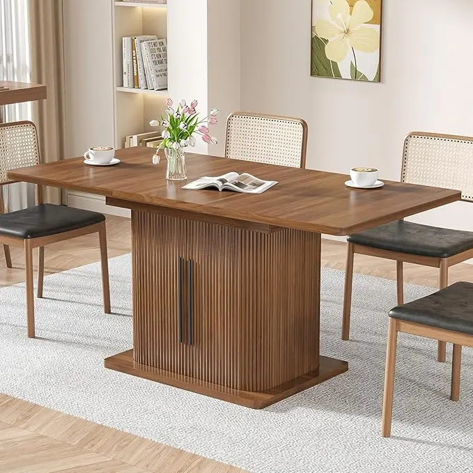 Extendable Dining Room Table for 4-6, 47-65 Inch Rectangle Kitchen Dining Table