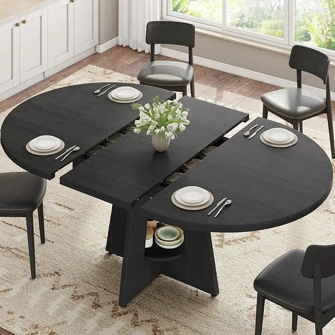 Extendable Dining Table, Round Kitchen Dining Room Dinner Table