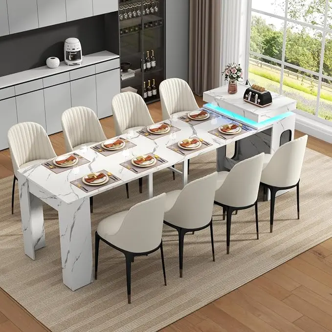 Extendable Dining Table with Charging Station, Convertible Folding Console Table