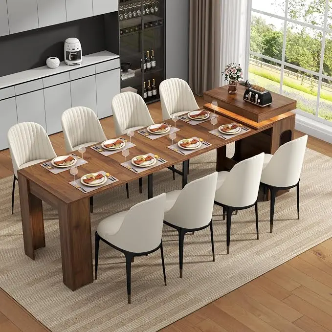 Extendable Dining Table with Charging Station, Convertible Folding Console Table