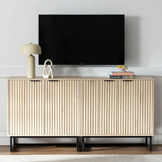 EYYTHUNG Fluted Cabinet with Storage Set of 2, Sideboard Buffet Cabinet with
