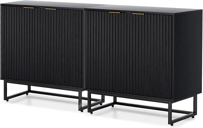 EYYTHUNG Fluted Cabinets with Storage Set of 2, Sideboard Buffet Cabinet with