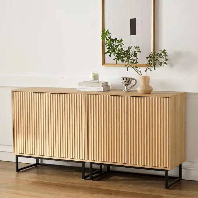 EYYTHUNG Fluted Storage Cabinets Set of 2, Sideboard Buffet Cabinet Modern