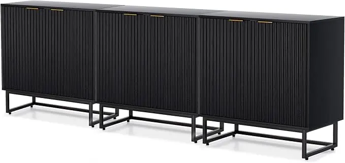 EYYTHUNG Fluted Storage Cabinets Set of 3, Sideboard Buffet Cabinet Modern