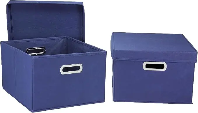 Fabric Storage Boxes with Lids and Handles, Blue