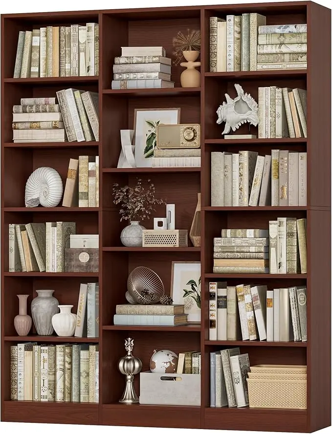 FACBOTALL Triple Wide Bookshelf, 6 Tier Large Bookshelf, Bookcase