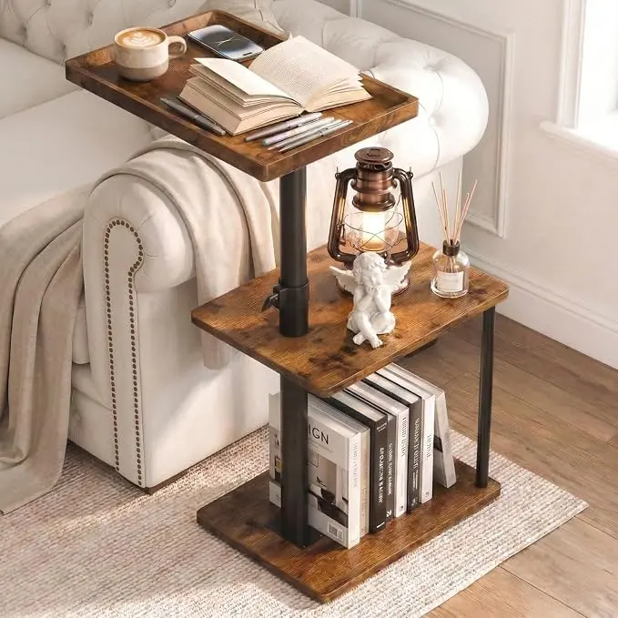 Faesun C Table End Table Adjustable Height, 360°Swivel TV Tray Table