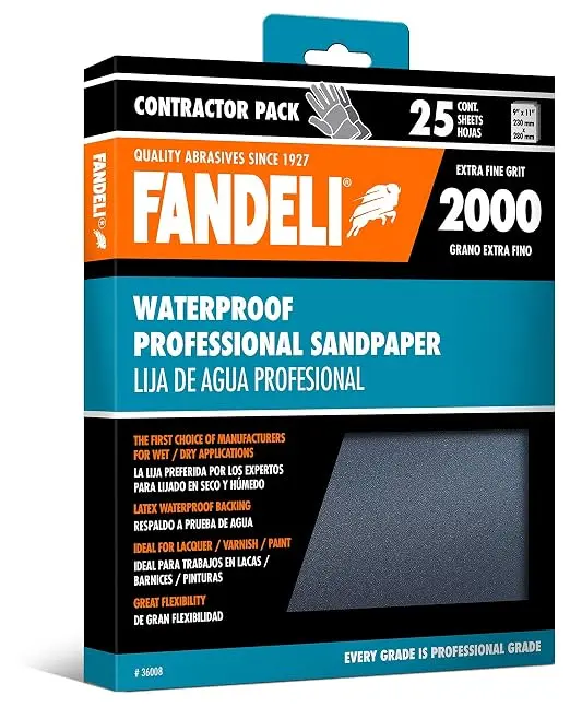 Fandeli | Waterproof Sandpaper | 2000 Grit | 25 Sheets 9'' x 11'' |