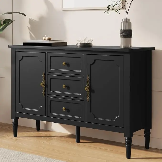 FansaFurn Black Storage Cabinet, Mid-Century Buffet Cabinet