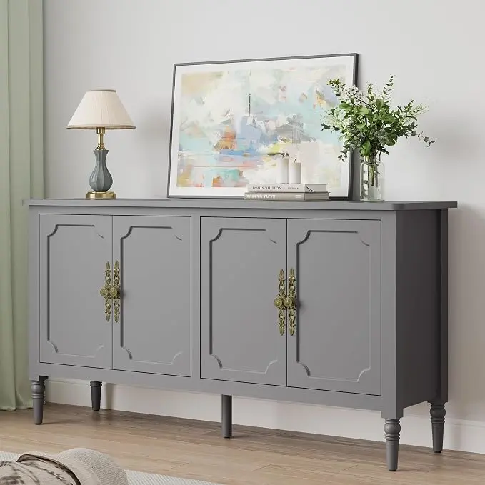 FansaFurn Sideboard with 4 Doors, Mid-Century Console Table with Adjustable