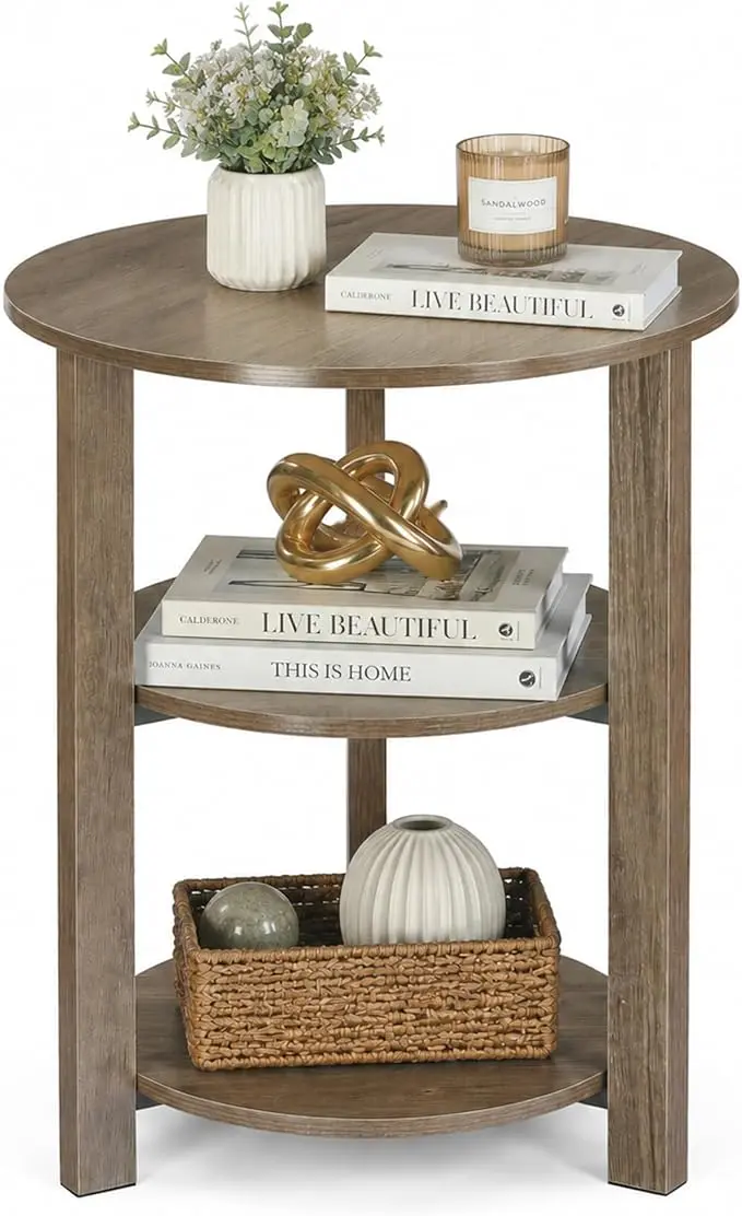 Farmhouse 3-Tier Round Side Table, 17.7 * 21.7 Inch Small End Table