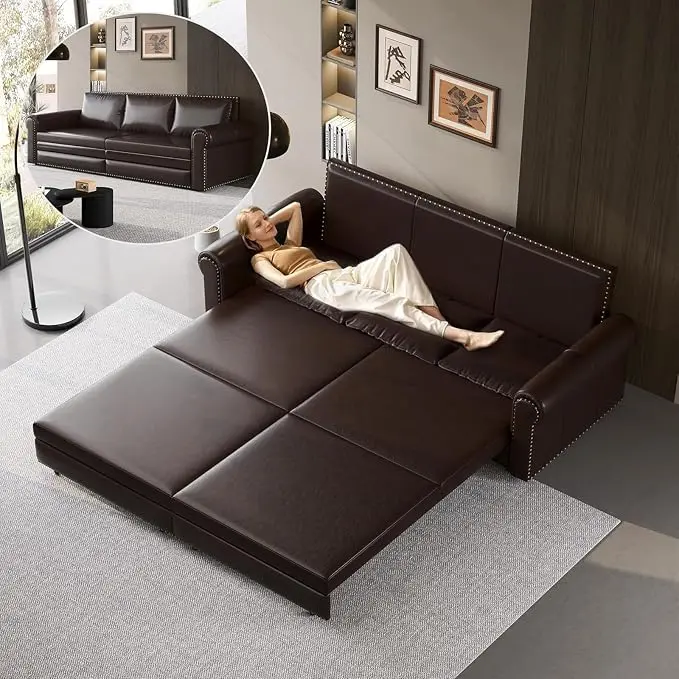 Faux Leather Sleeper Sofa Couch