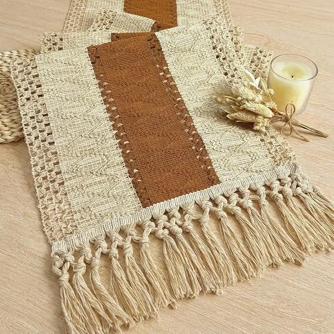 FEXIA Boho Table Runner 72 Inches Long Macrame Summer Decor Coffee Table Cover