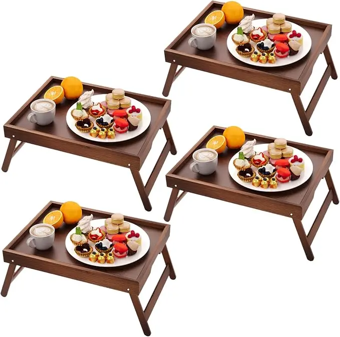 Fibogollo 4 Pack Bamboo Bed Tray Table