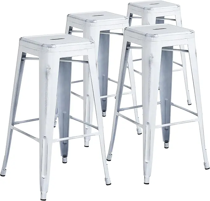 Flash Furniture Kai Commercial Grade 4 Pack 30" High Backless Distressed White