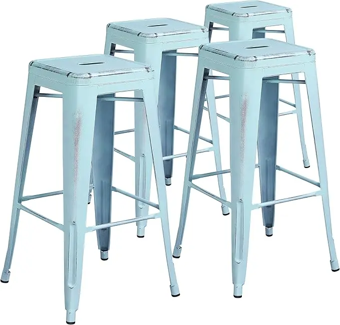 Flash Furniture Kai Commercial Grade 4 Pack 30" High Backless Distressed