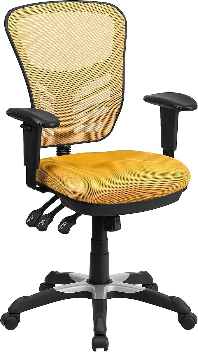 Flash Furniture Nicholas Mid-Back Yellow-Orange Mesh Multifunction Executive