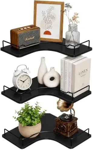 Floating Corner Shelves Set of 3, 12 Inch Corner Wall Shelf, Black