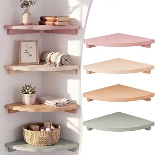 Floating Corner Shelves Set of 4 Morandi Rounded Shelves Wall