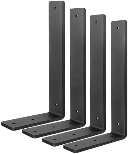 Floating Shelf Bracket 12 Inch, 4 Pack Heavy Duty Shelf Brackets, Black Wall Shelf Bracket for DIY Decorative with Mounting Hardware