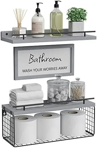 Floating Shelves for Bathroom Decor Art, Modern Grey