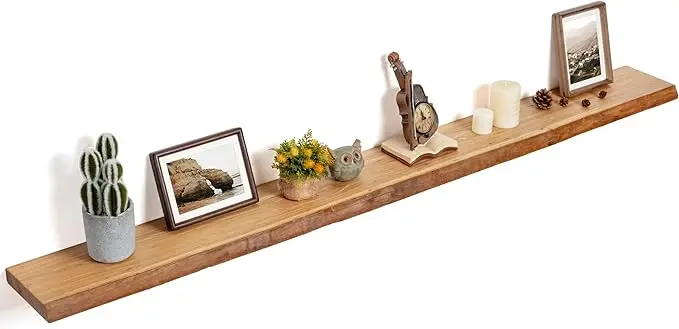 Floating Shelves for Wall Decor, Rustic Solid Elm Wood Live Edge Floating