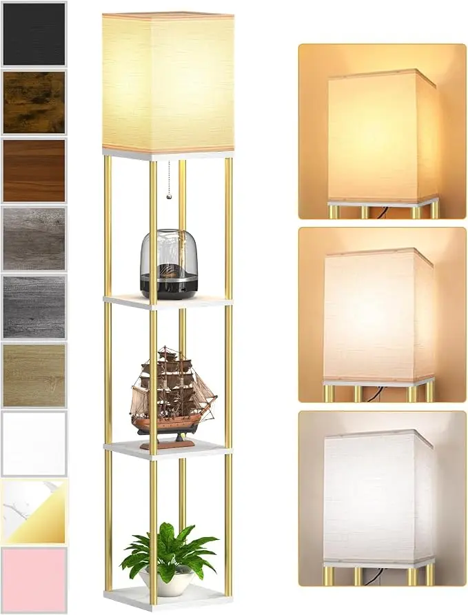 Floor Lamp with Shelves, Modern Corner Display Standing Column Shelf Lamp