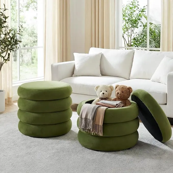 Flouki 19.5" Storage Ottoman Round, Vanity Stools