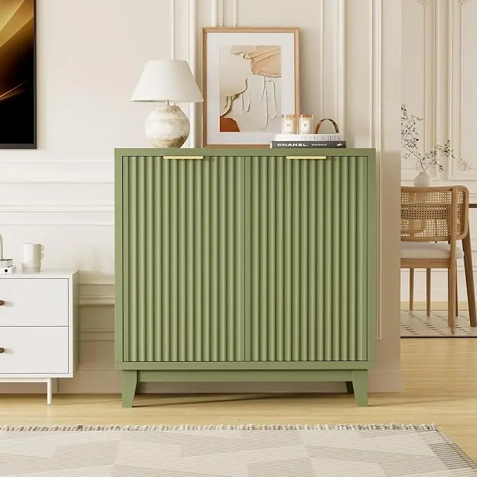 Fluted Cabinet with Storage, 2 Doors Sideboard Buffet, Mid Century Modern