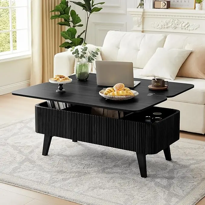 Fluted Lift Top Coffee Table, 3 in 1 Convertible Coffee Tables Converts to