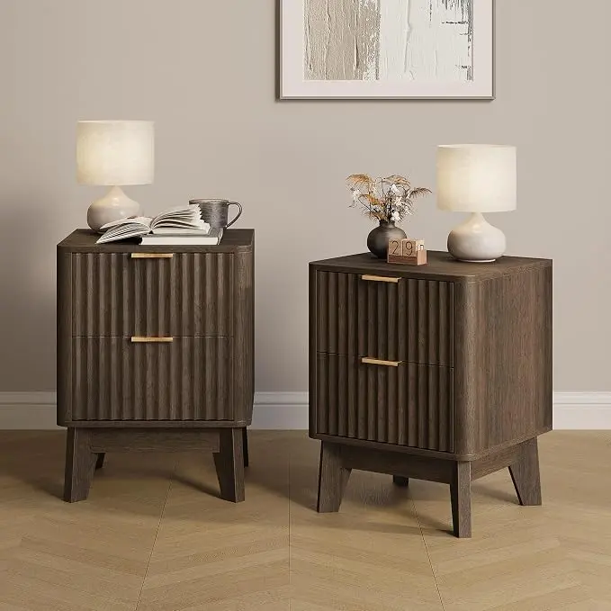 Fluted Nightstand Set of 2, Modern End Table