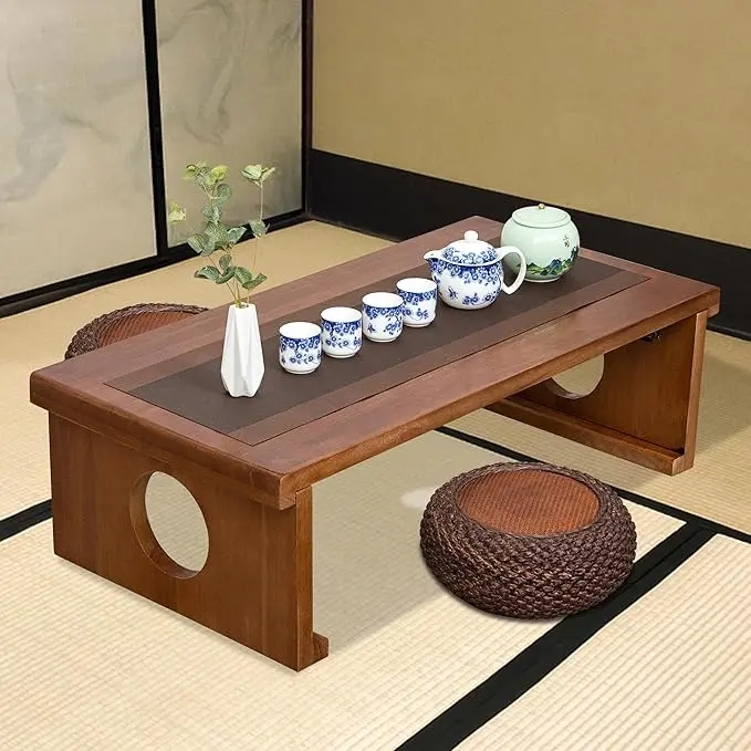 Foldable Japanese Coffee Table,Folding Japanese Floor Table,Natural Brown
