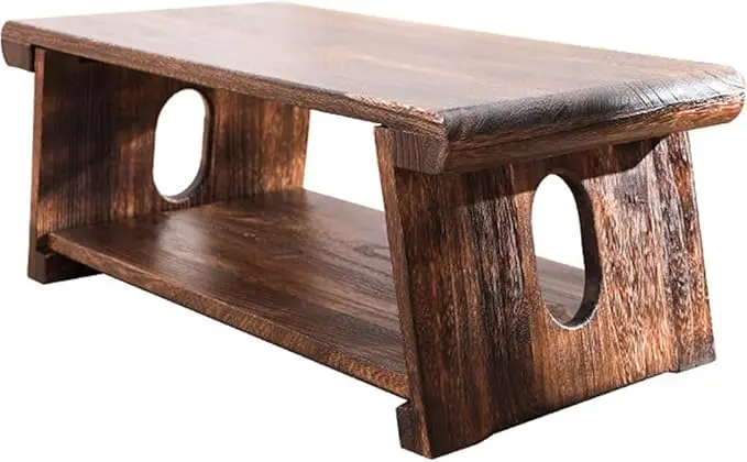 Foldable Japanese Tea Table, 2-Tier Zen Low Table