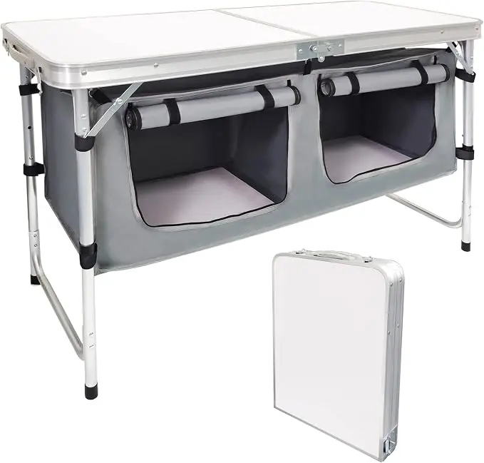 Folding Camping Table with Storage Aluminum Lightweight Camp Table Height