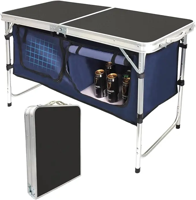 Folding Camping Table with Storage Compartment Aluminum Lightweight Camp