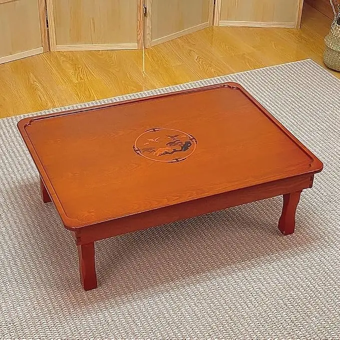 Folding Coffee Table, Japanese-Style Square Low Wood Table,