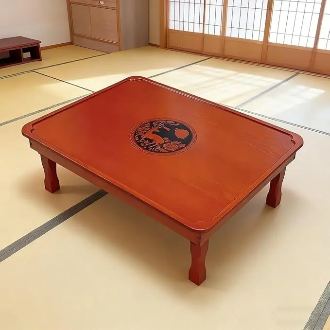Folding Coffee Table, Japanese-Style Square Low Wood Table,