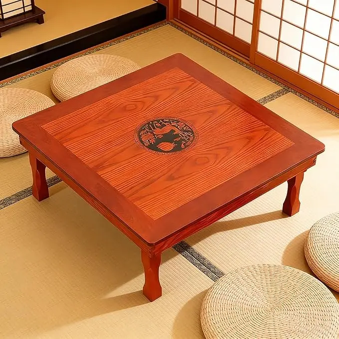 Folding Coffee Table, Square Wooden Low Table, Japanese Floor Sitting Tables