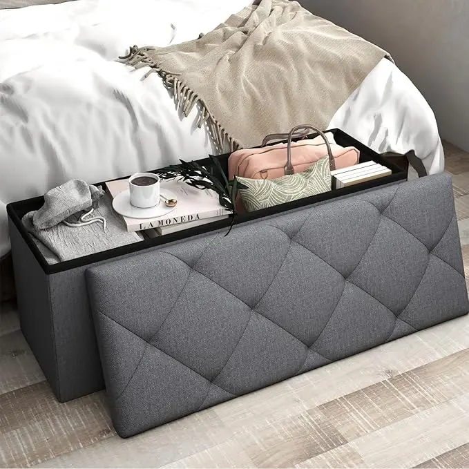 Folding Ottoman with Storage Bench, Storage Ottoman Bench, 30 Inches Ottoman
