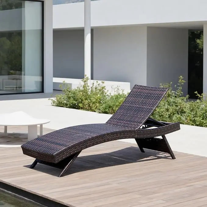 Folding Patio Chaise Lounge, Foldable Long Reclining Patio Seating Chairs