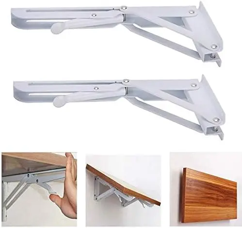 Folding Shelf Bracket Steel Triangle Wall Mount Support White Heavy Duty Shelf Brackets 2 PCS (8 inch)
