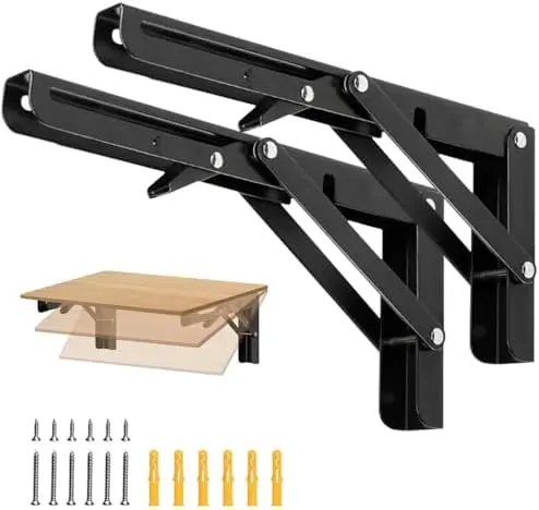 Folding Shelf Brackets 16 inch Foldable Shelf Bracket Heavy Duty Collapsible Shelf Brackets DIY Wall Mounted Fold Down Table Bracket Space-Saving for Benches Workstation (2PC, Max.Load 177 lbs)